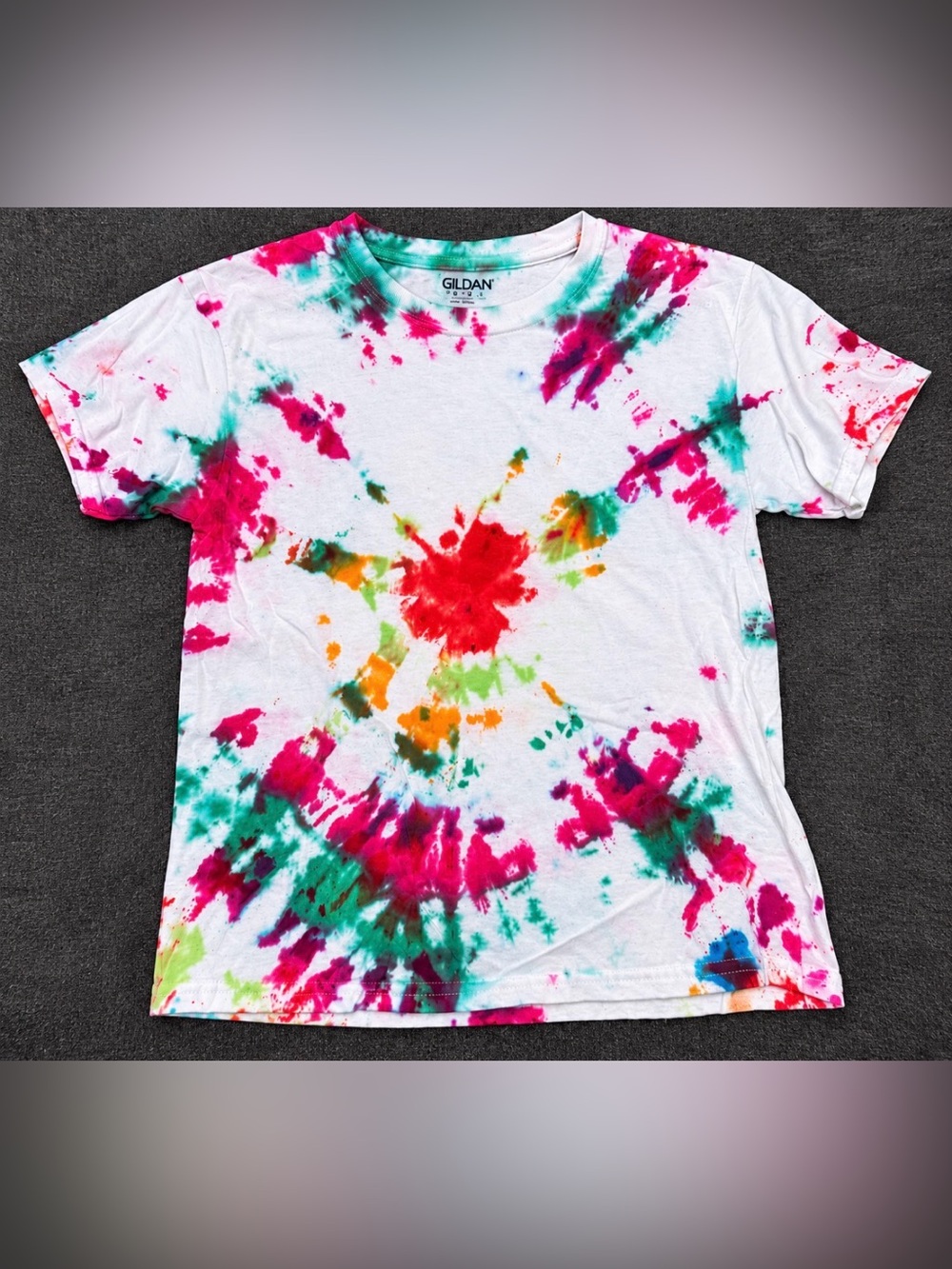 Two Tie-Dye Kids Short Sleeve Tees with Bright Multicolor Splatters